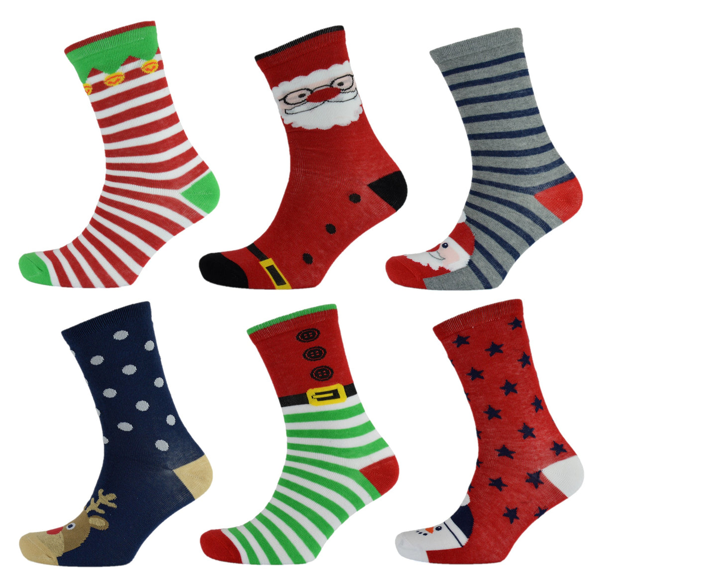 Ladies 6 Pack Christmas Patterned Cotton Rich Socks - UK 4-7