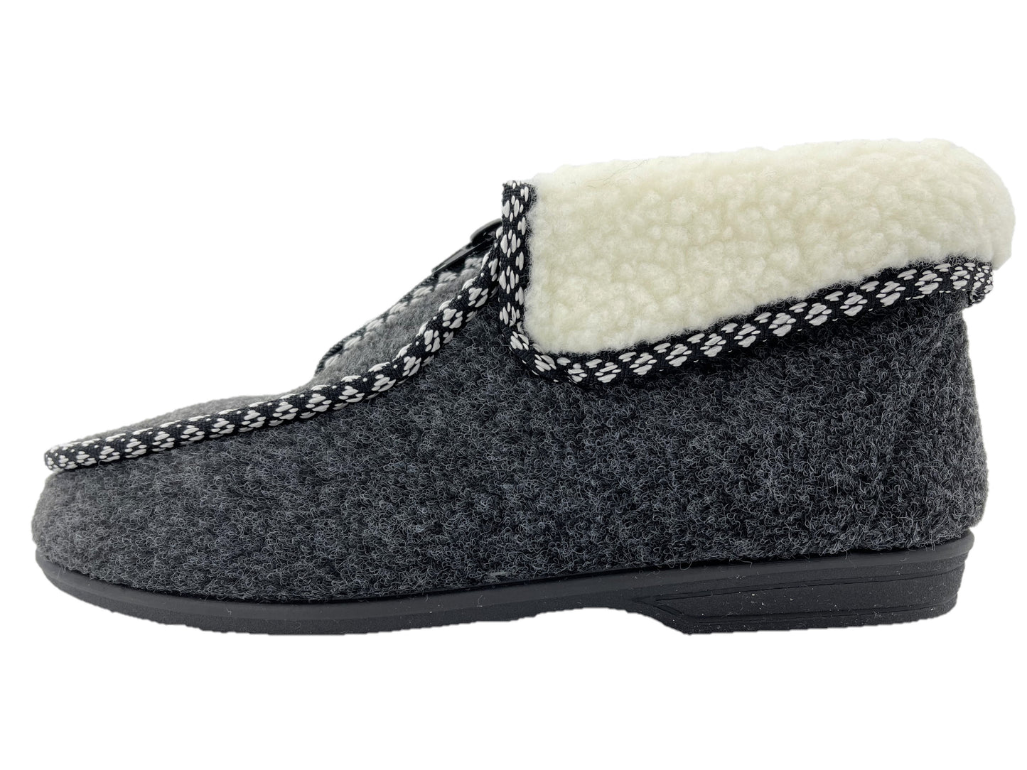 Ladies Grey Zip Up Fleece Lined Bootie Slippers