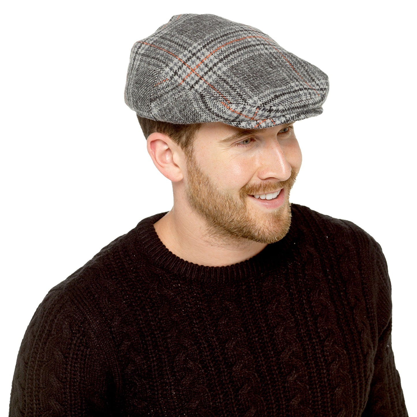 Mens Wool Blend Flat Cap Quilted Lining Winter Hat Brown Checked Grey Sizes M-L