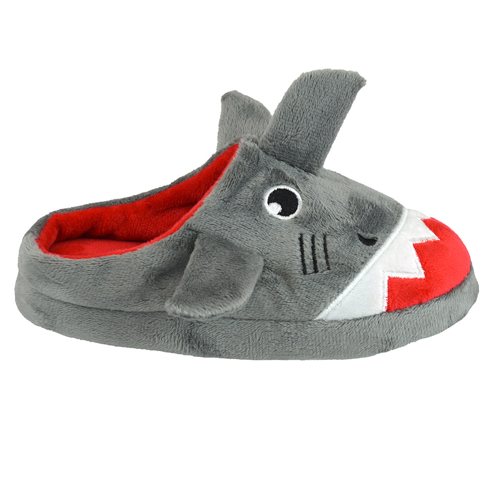 Boys 3D Shark Design Plush Mule Slip-On Novelty Slippers