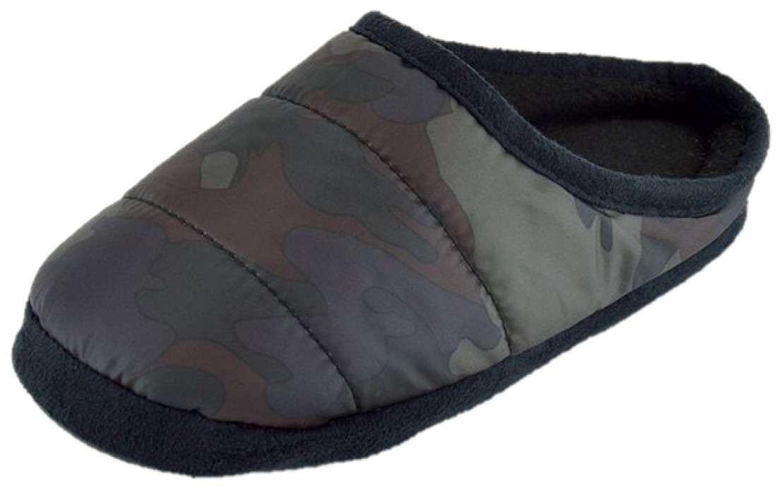Boys Camo Quilted Mule Slippers – Indoor Slip-On Shoes, Brown or Green, UK 9-12