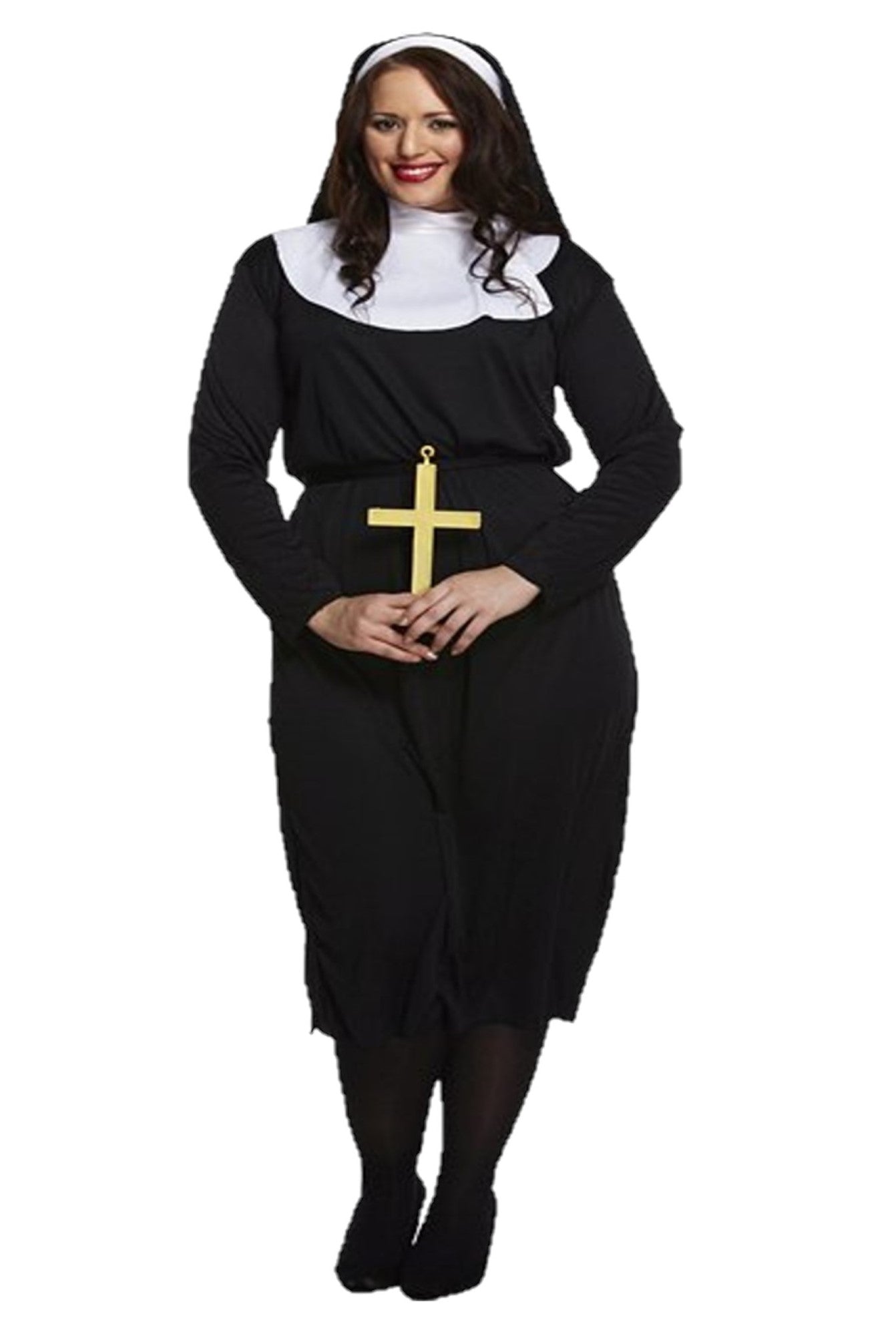 Adult Women’s Classic Nun Curvy Girl Fancy Dress Costume With Large Cross