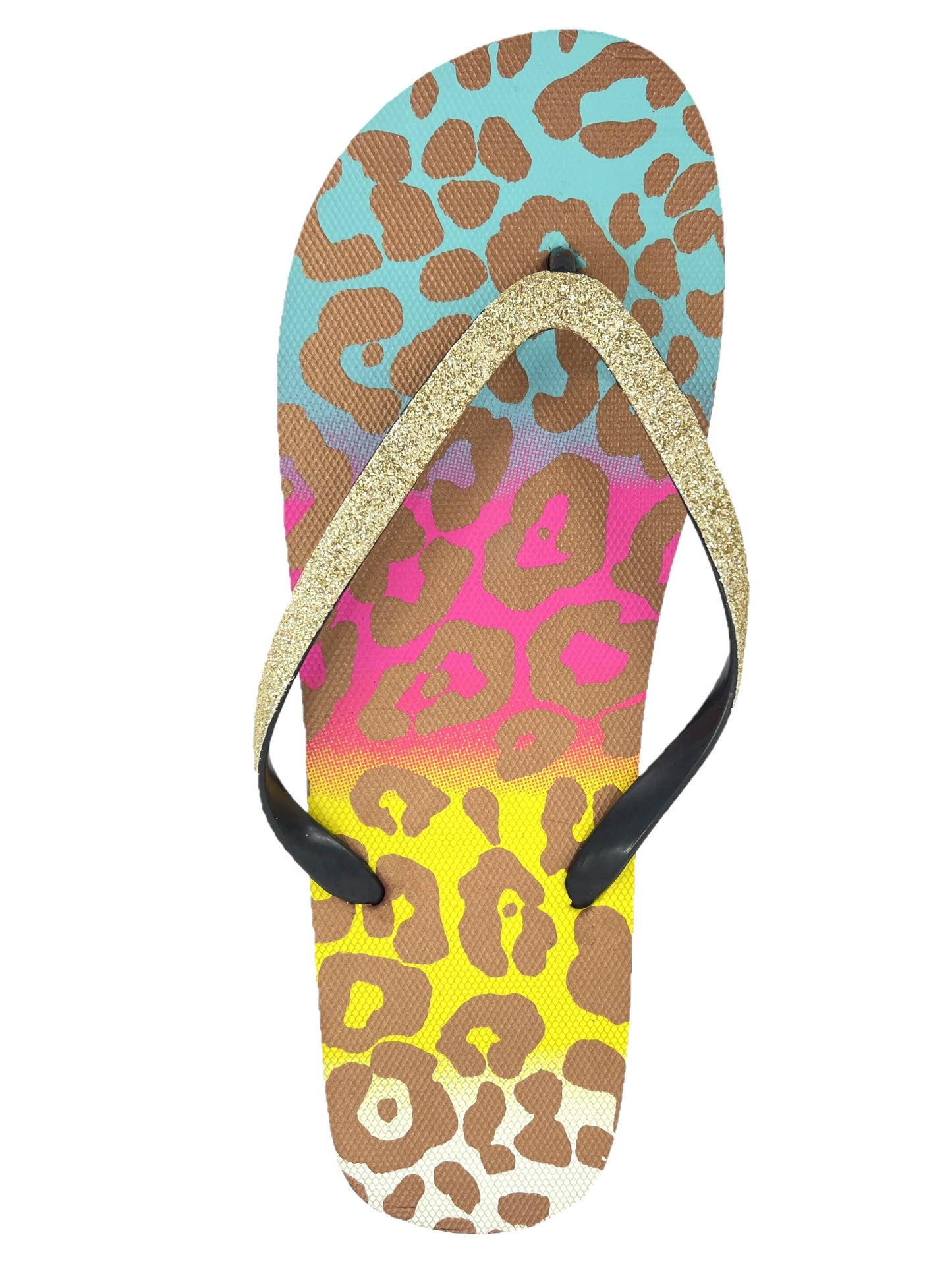 Ladies Leopard Print Glittery Strap Summer Flip Flops Beach Sandals with Diamantes