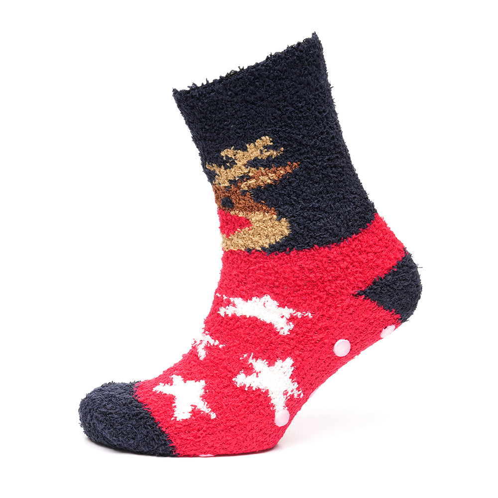 Men's Christmas Cosy Socks 4 Pairs Fluffy Xmas Non-Slip Gripper Slipper Socks