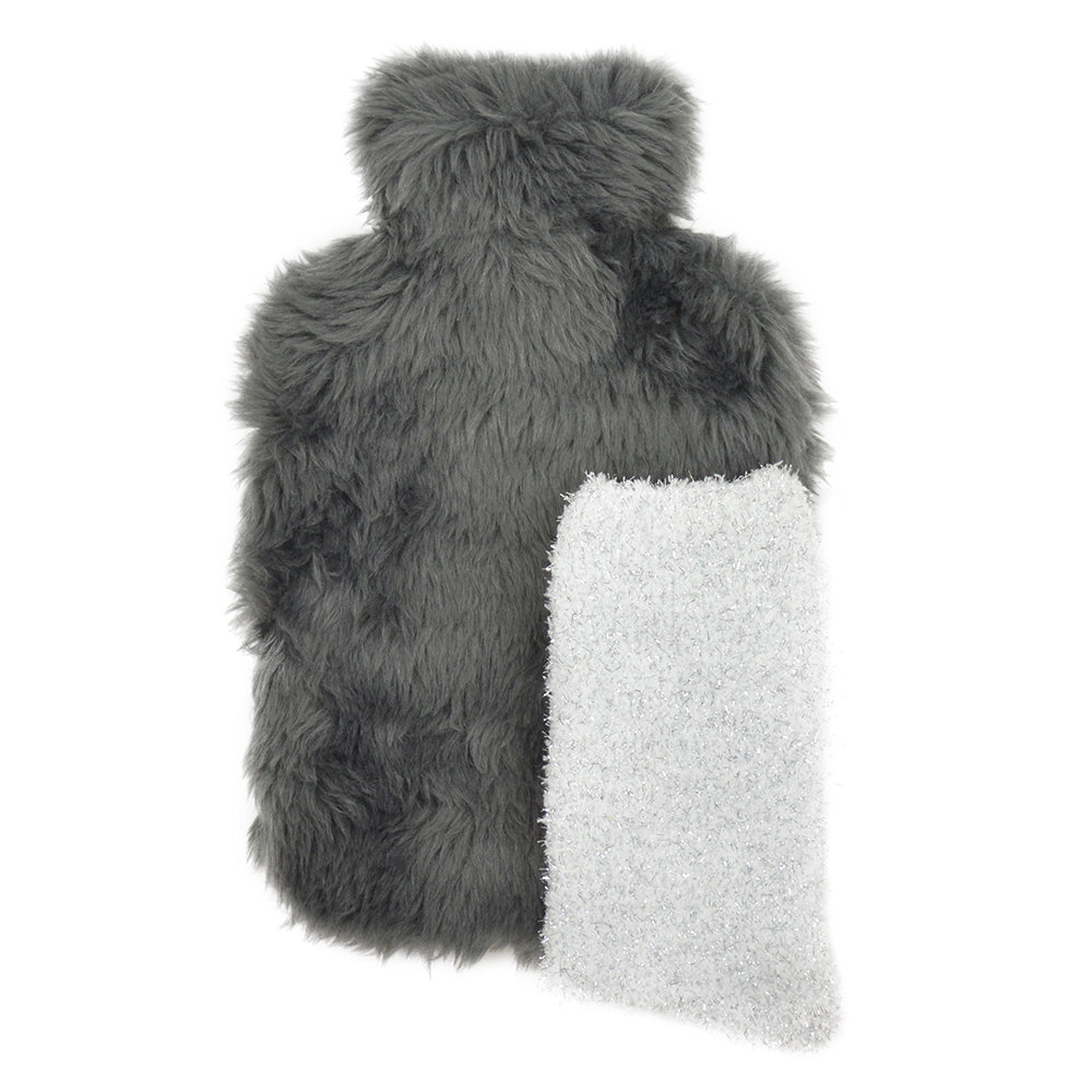 Faux fur Hot Water Bottle And Sock Gift Set -Grey