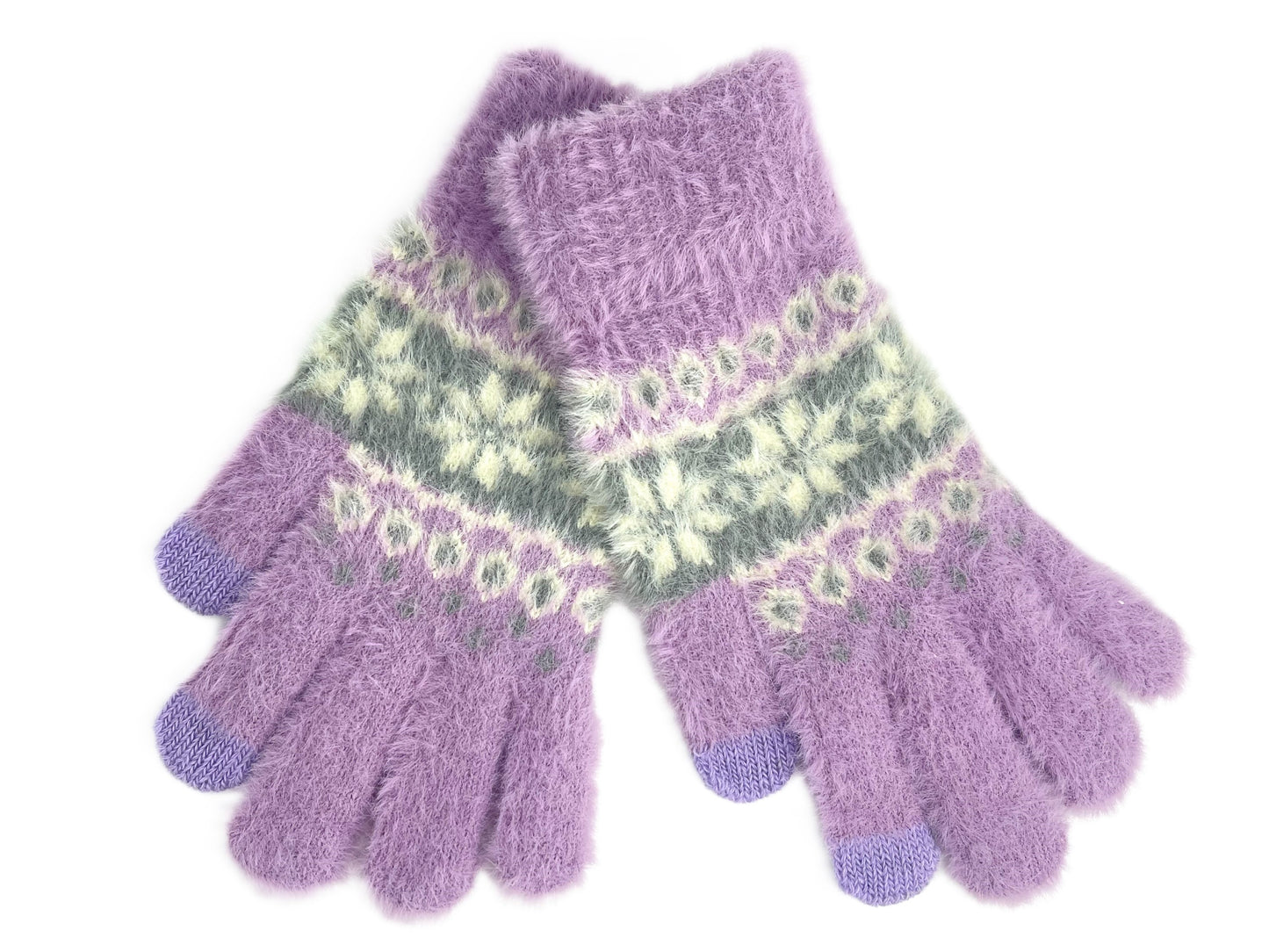 Ladies Touchscreen Gloves Soft Fluffy Fair Isle Pattern Knitted Winter Gloves