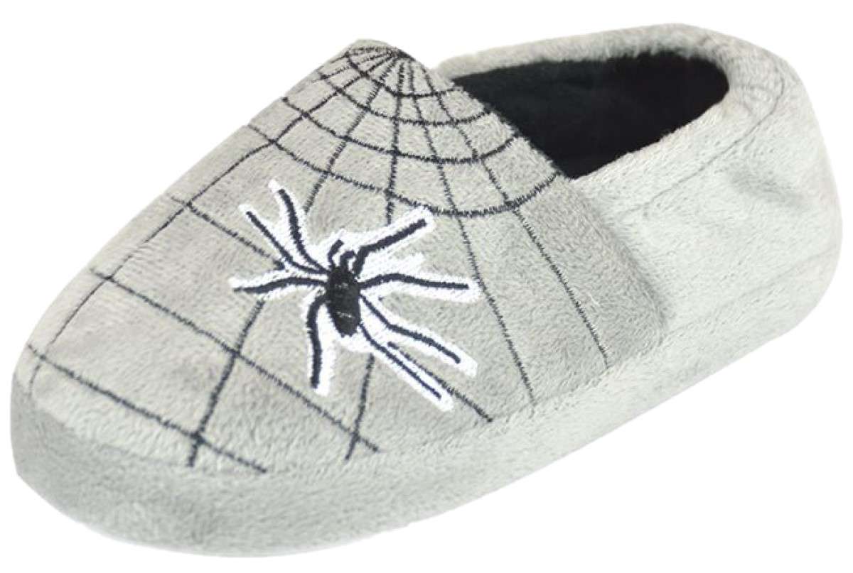 Boys' Spider Web Slippers - Cosy Embroidered Velour Slip-On