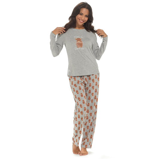 Ladies Highland Cow Pyjamas Womens Grey Cotton Jersey PJs Long Sleeve Gift