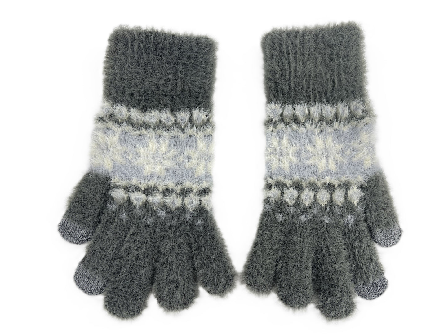 Ladies Touchscreen Gloves Soft Fluffy Fair Isle Pattern Knitted Winter Gloves