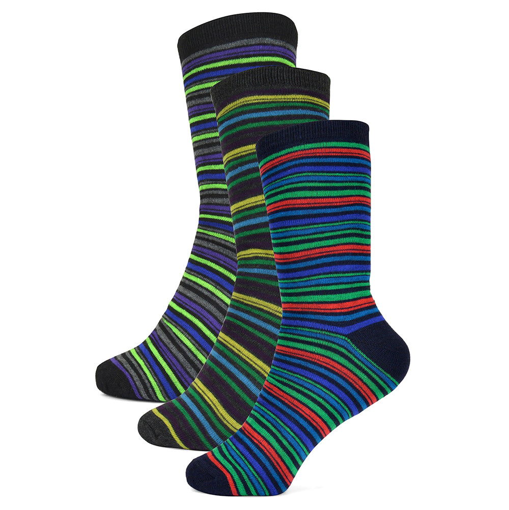 6 Pairs Men's Socks Calf-Length Multicoloured Striped - UK 7-11