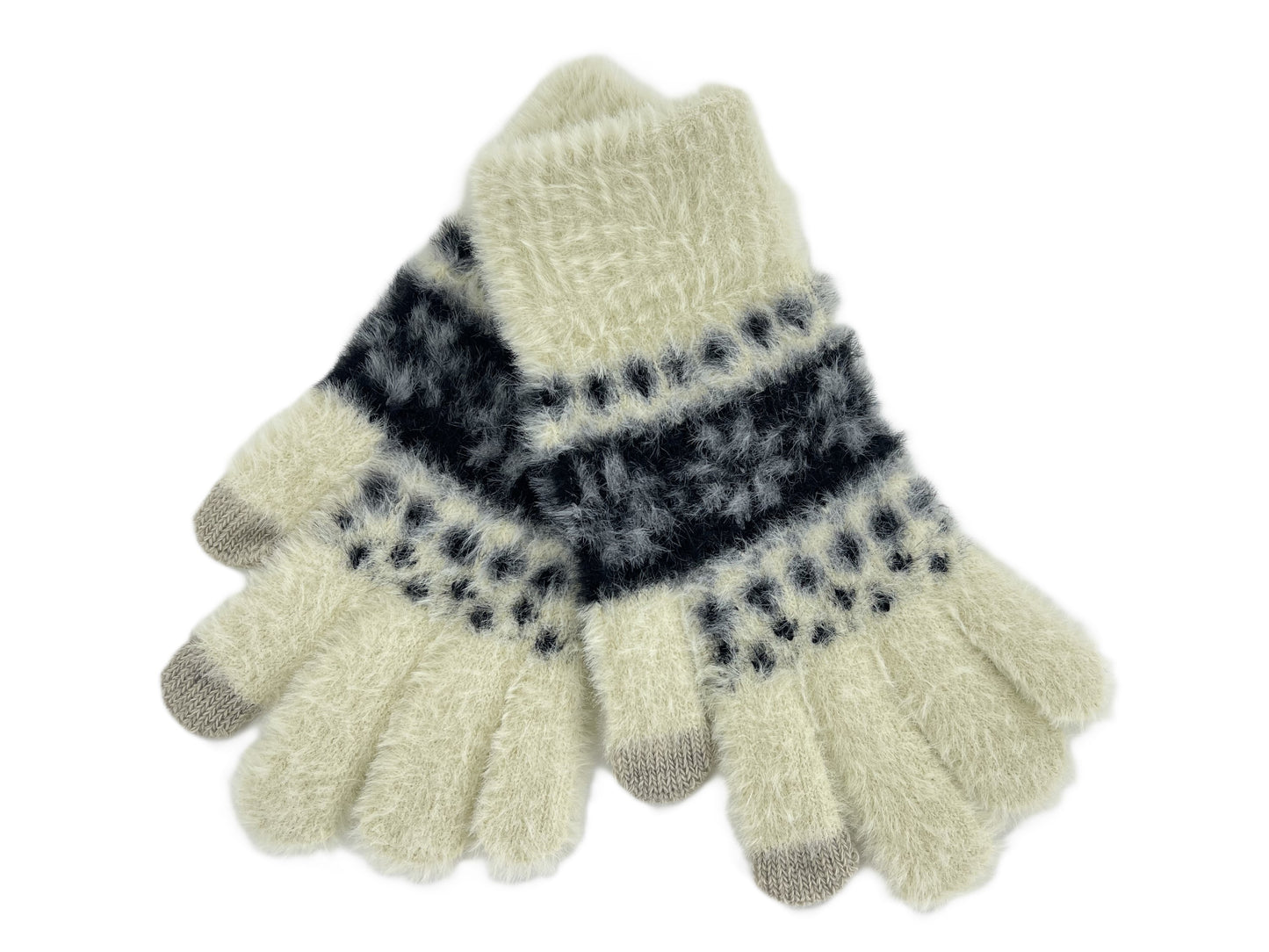 Ladies Touchscreen Gloves Soft Fluffy Fair Isle Pattern Knitted Winter Gloves