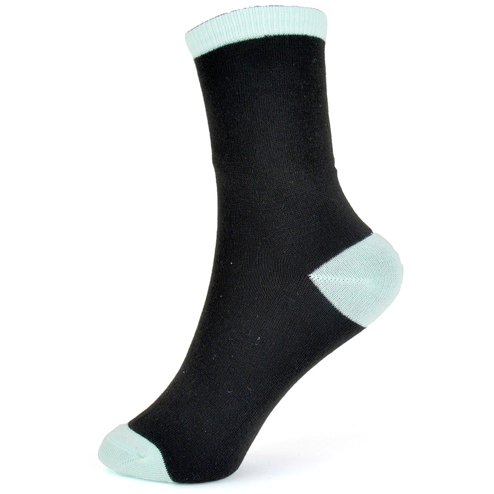 Girls' Black Socks – 6-Pack Value Multipack with Coloured Ribs, Heels, and Toes | Everyday Comfort | 98% Polyester, 2% Elastane