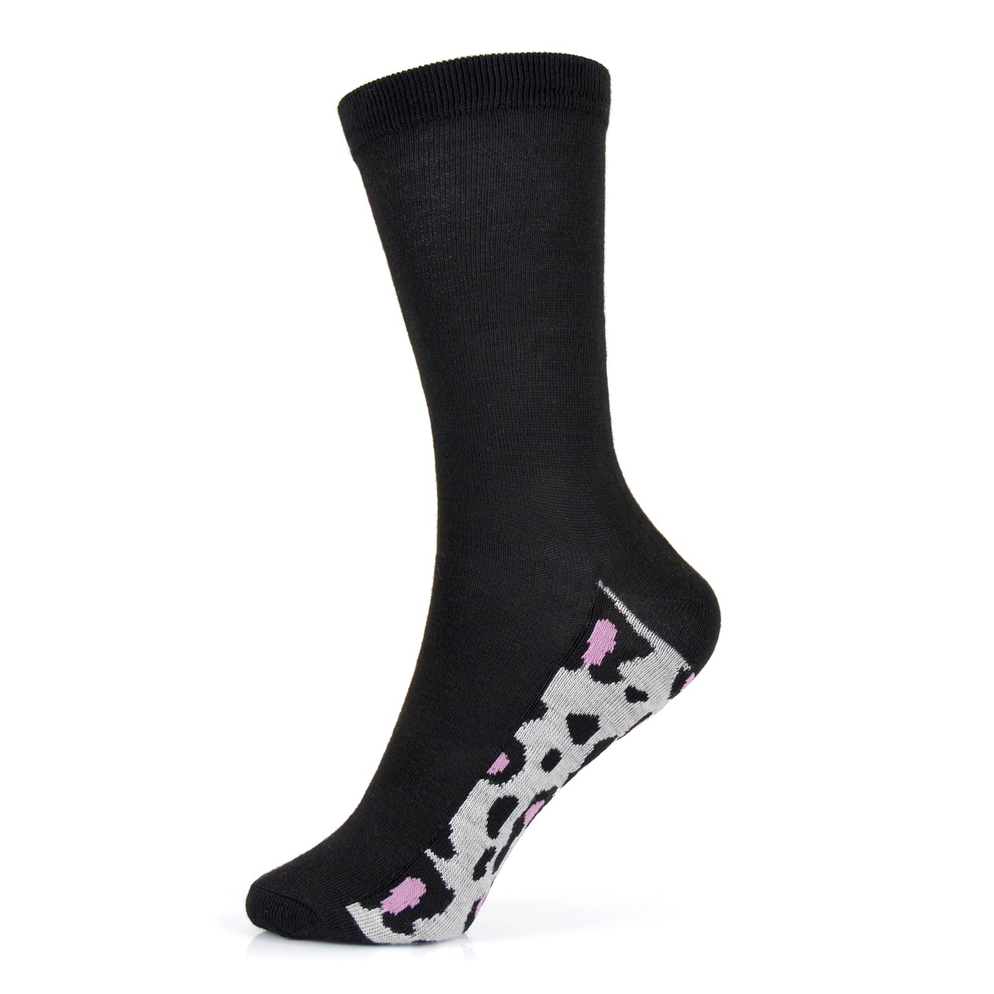 6 Pairs Ladies Black Ankle Socks with Animal Print Soles