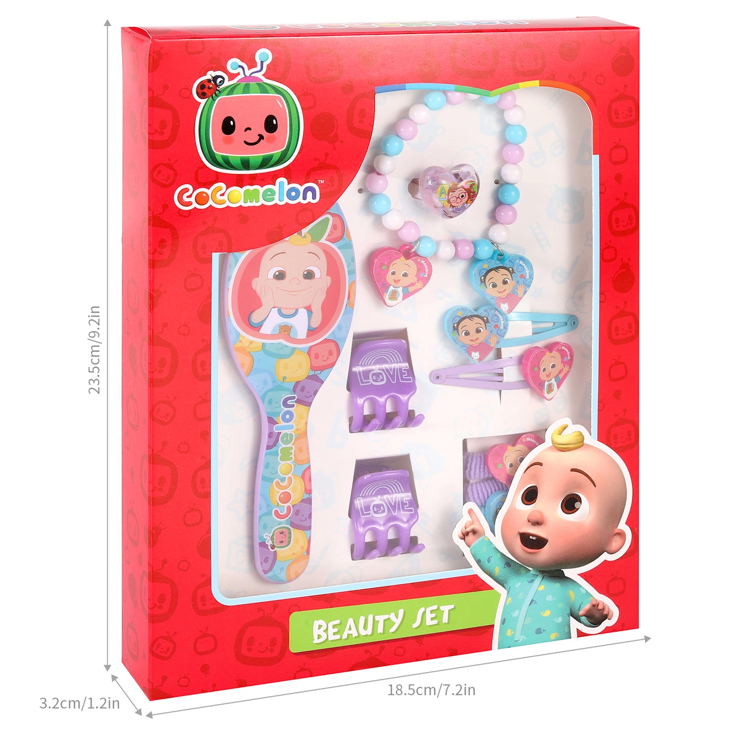 CoComelon Beauty Set for Kids – 11 Piece Hair & Jewellery Accessories with Brush, Clips, Bracelet & Rings – Pretend Play Gift for Girls & Boys – Official CoComelon