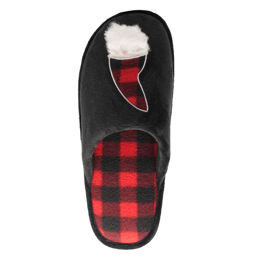 Mens Black Gonk Mule Slippers Plush Tartan Fleece Non Slip Sole Christmas Gift