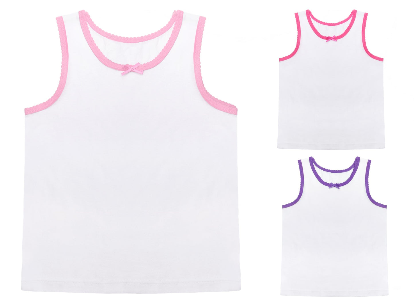 Girls' White Cotton Vests 3 Pack Kids Sleeveless Soft Jersey Underwear OEKO-TEX Certified