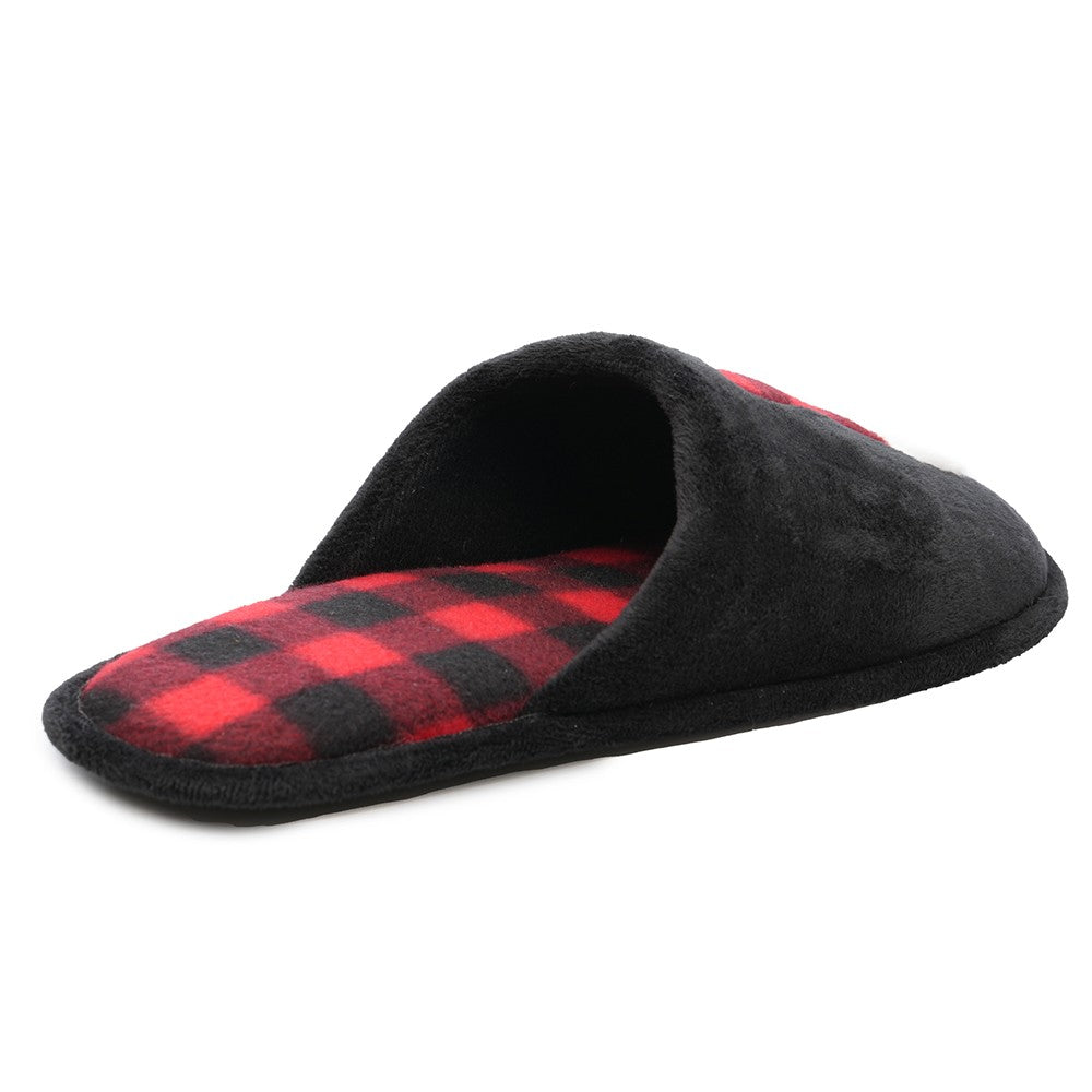Mens Black Gonk Mule Slippers Plush Tartan Fleece Non Slip Sole Christmas Gift