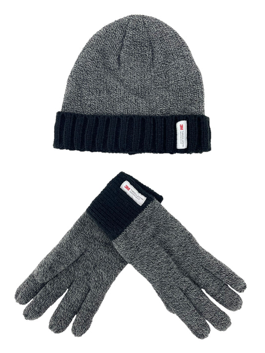 Men’s Thinsulate Chunky Knit Thermal Hat & Gloves Winter Set – Blue or Black M/L