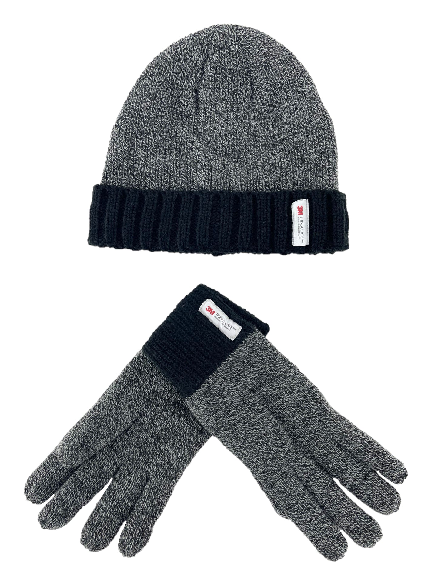 Men’s Thinsulate Chunky Knit Thermal Hat & Gloves Winter Set – Blue or Black M/L