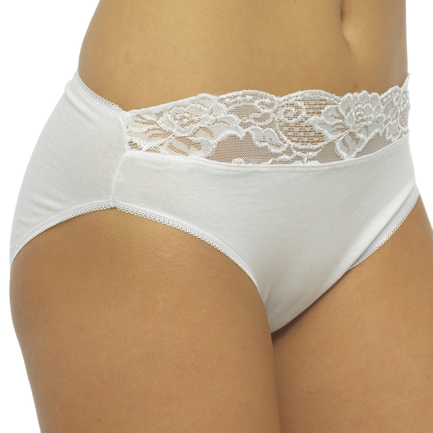 Ladies High Leg Briefs 8 Pack Soft Cotton Stretch Jersey Knickers with Lace Tops UK Sizes 10-16 Machine Washable