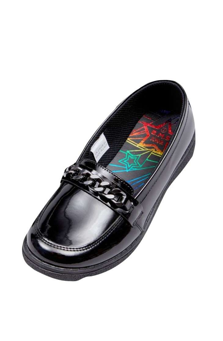Buckle My Shoe Girls Black Patent Chain Loafer School Shoes