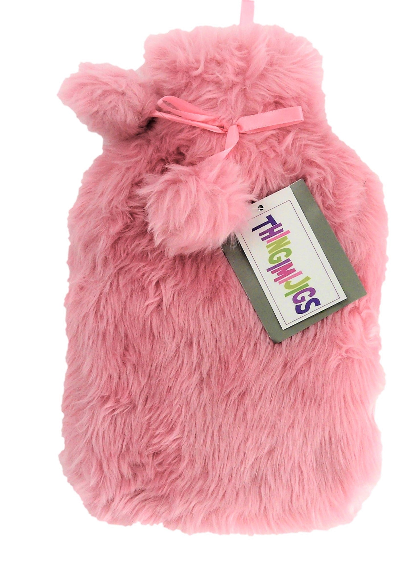 Thingimijigs Plush Hot Water Bottle with Pom Pom Detail, 2 Lt Cream or Pink