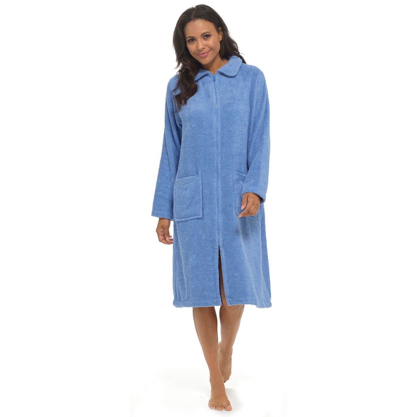 Ladies 100% Cotton Terry Towelling Zip Up Bath Robe Dressing Gown House Coat