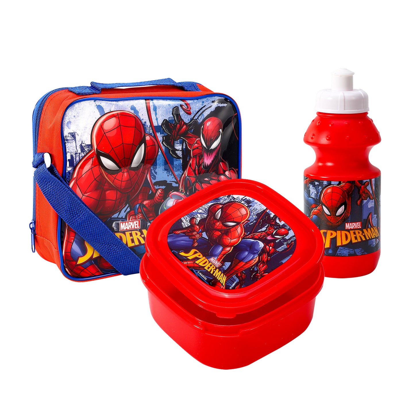 Spider-Man 3Pc Lunch Set, Lunch Bag, Plastic Bottle, Storage Container School Day