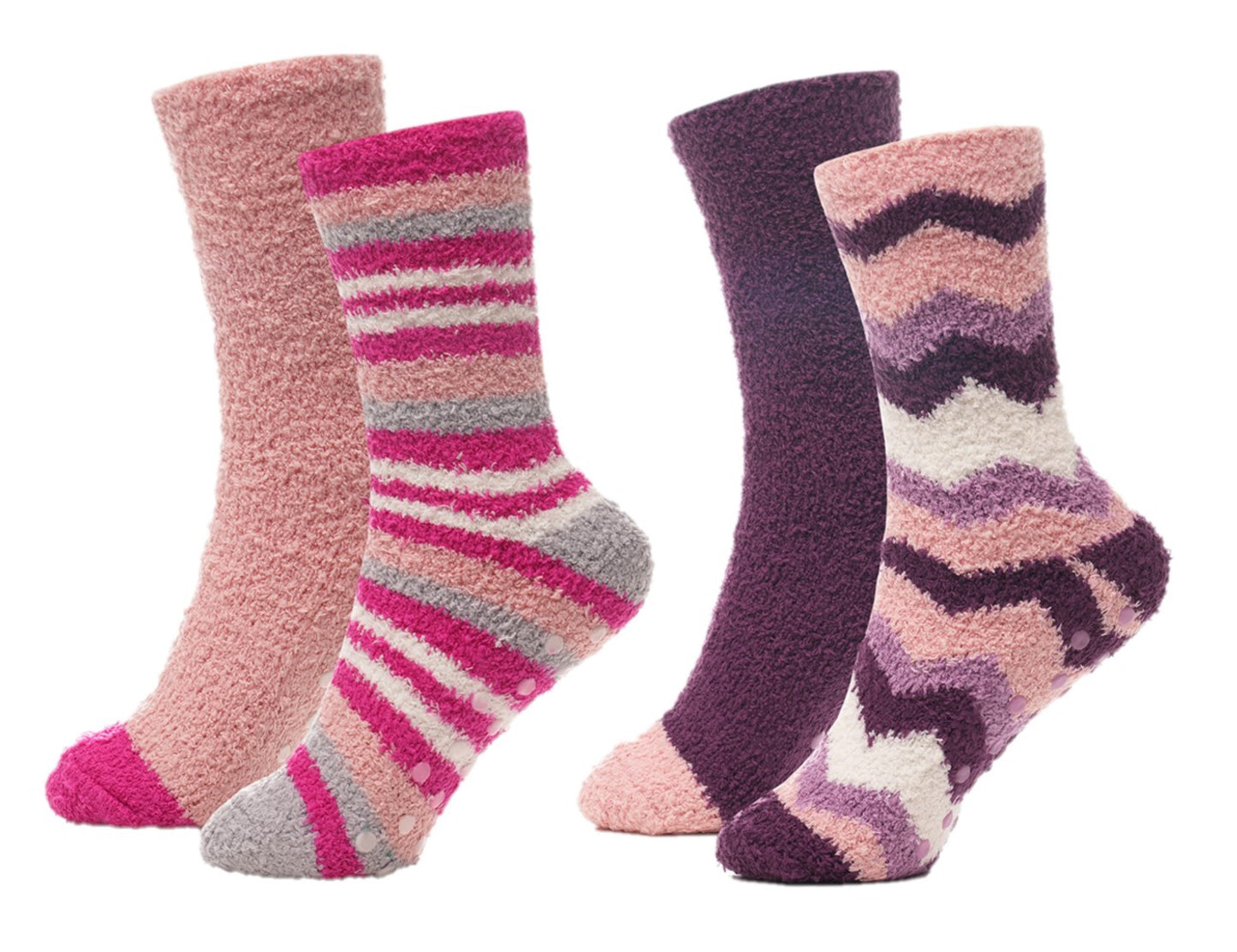 Ladies Cosy Gripper Socks 4 Pack Supersoft Fluffy Knitted Non-Slip Slippers