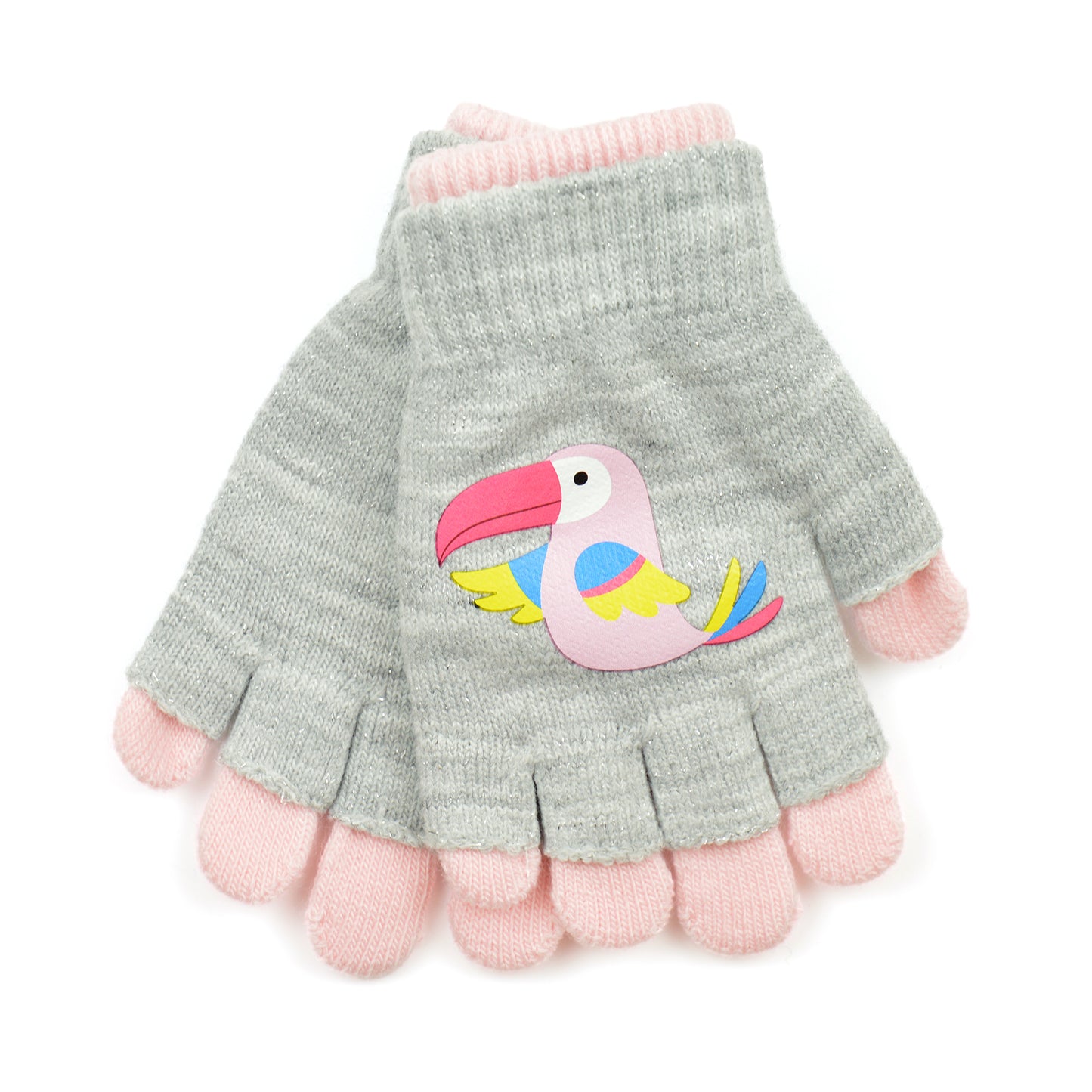 Girls 2 Pack 2-in-1 Thermal Magic Gloves Toucan Fingerless Full Pink Blue