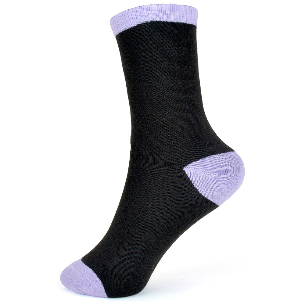 Girls' Black Socks – 6-Pack Value Multipack with Coloured Ribs, Heels, and Toes | Everyday Comfort | 98% Polyester, 2% Elastane