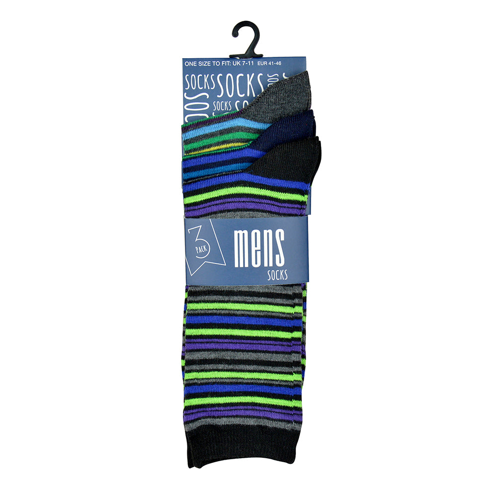 6 Pairs Men's Socks Calf-Length Multicoloured Striped - UK 7-11