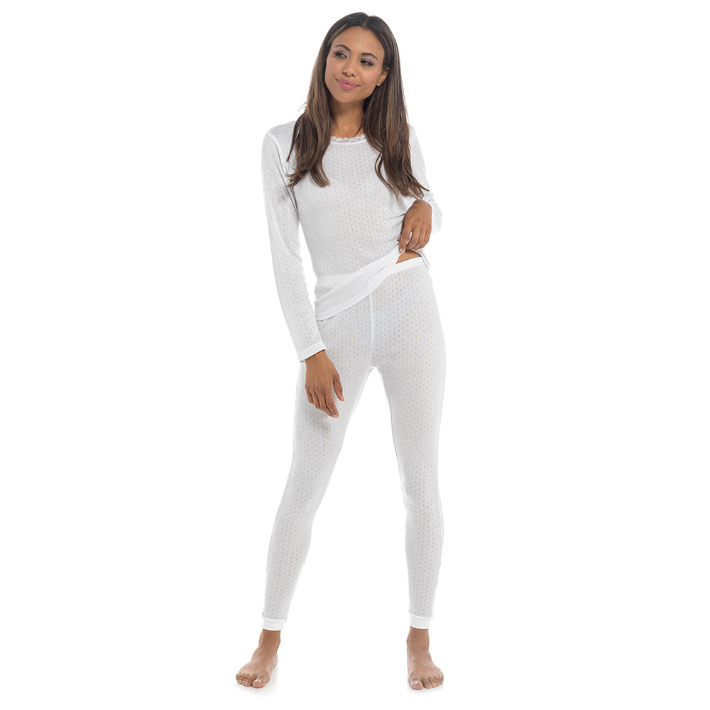 Women's 2 Pack Thermal Leggings – Soft Pointelle Knit – Full Length Long Johns