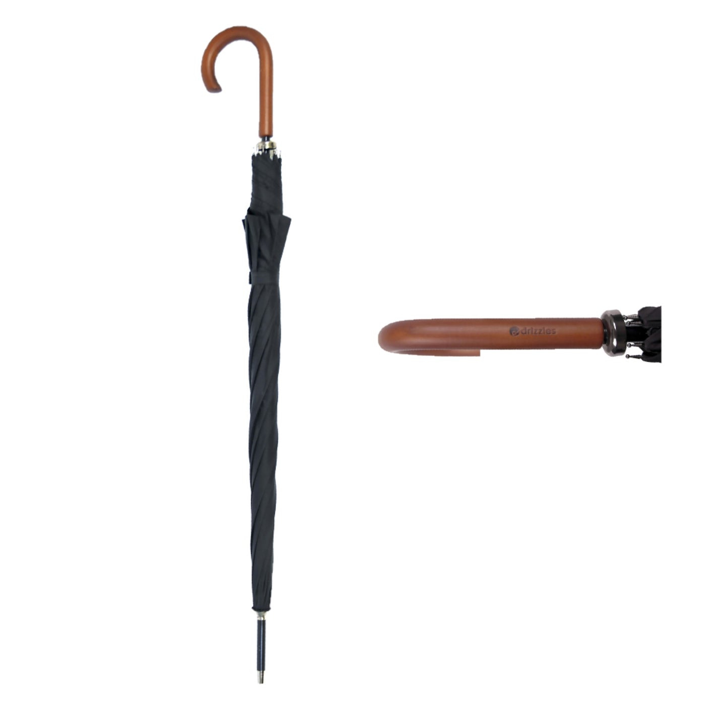 Men's Large Black Walking Stick Umbrella Auto-Open with Wooden Handle