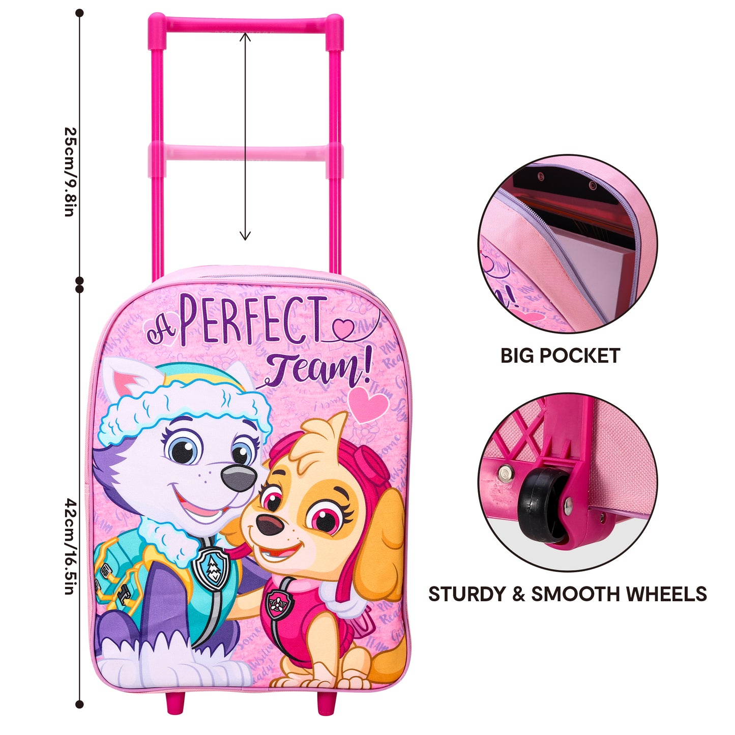 Paw Patrol Skye And Everest Children’s Pink Wheeled Trolley Bag