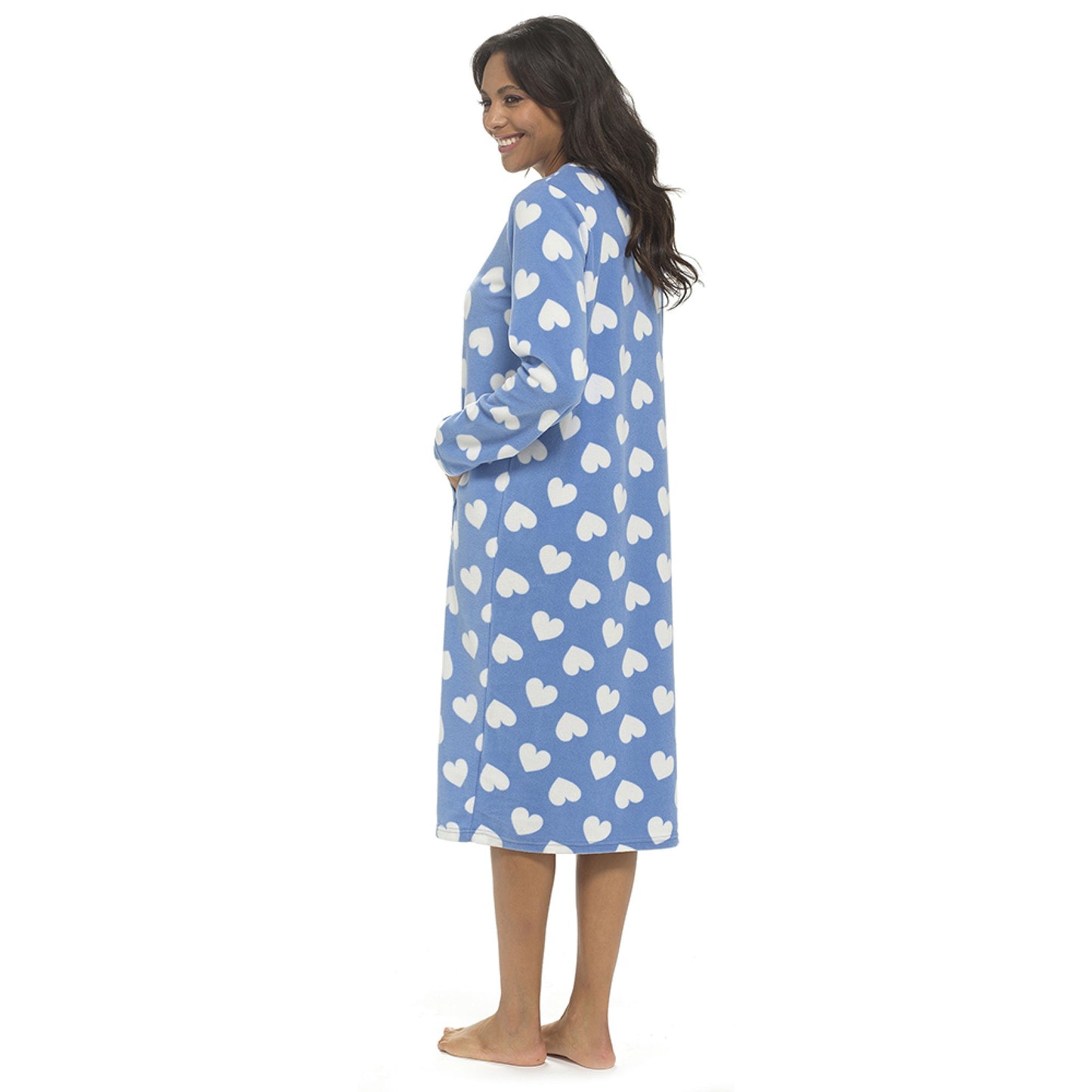 Ladies Fleece Nightie Longer Length Warm Nightdress Lounger with Kangaroo Pocket