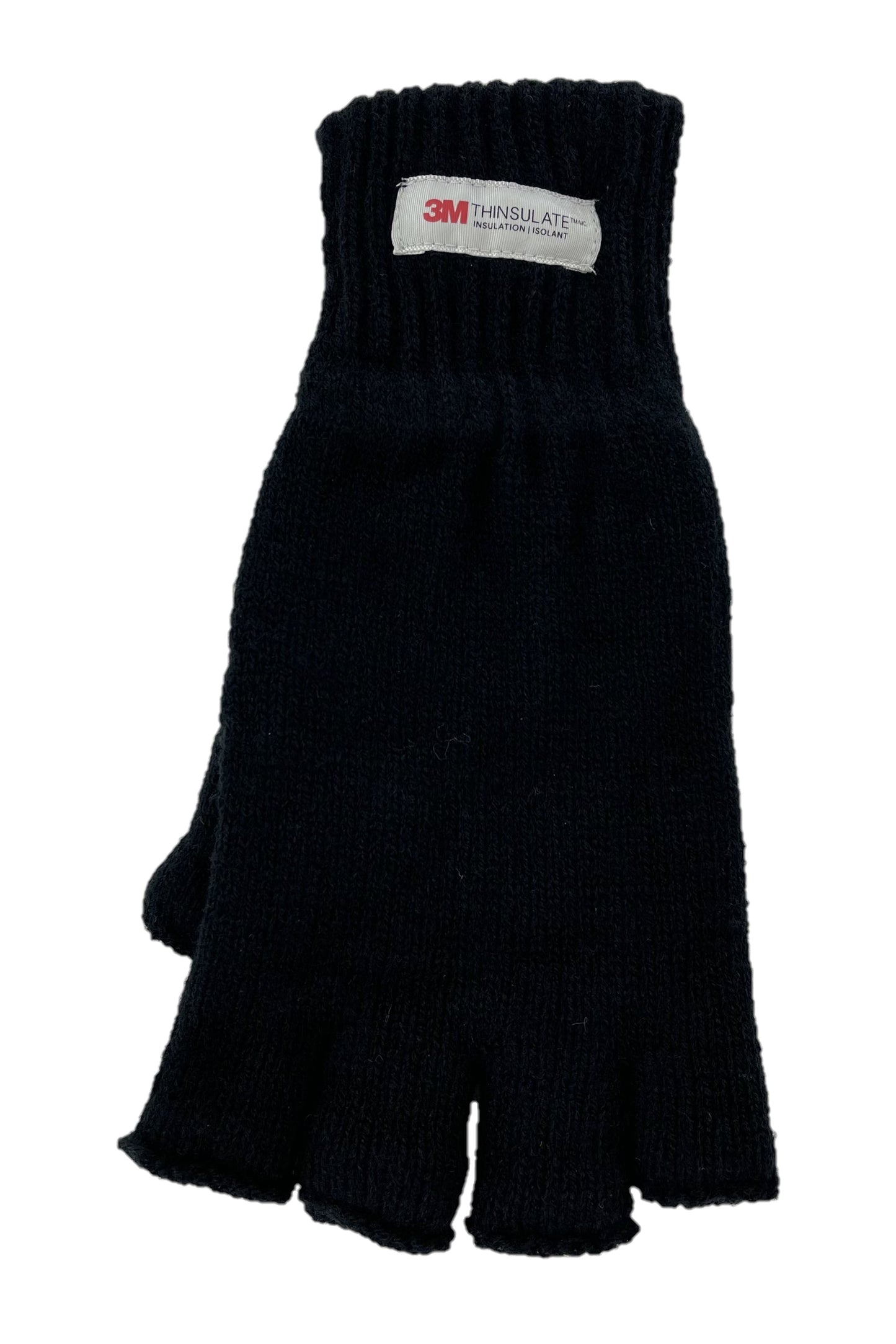 Men's Fingerless Gloves Black Knitted Thermal 3M Thinsulate-Lined