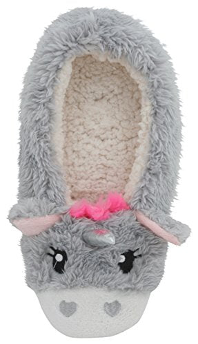 Grey 3D Unicorn Sherpa Lined Ballet Slippers.