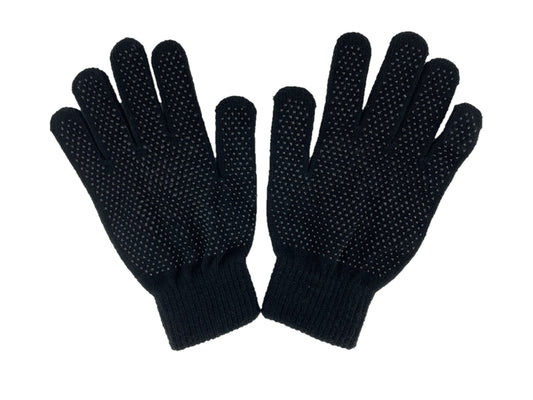 2 Pairs Adults Black Thermal Stretch Gloves with Grippers - One Size Fits All