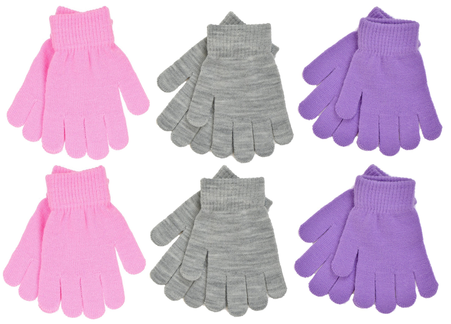 Girls Magic Gloves 6 Pack Winter Warm Stretch Knit Kids