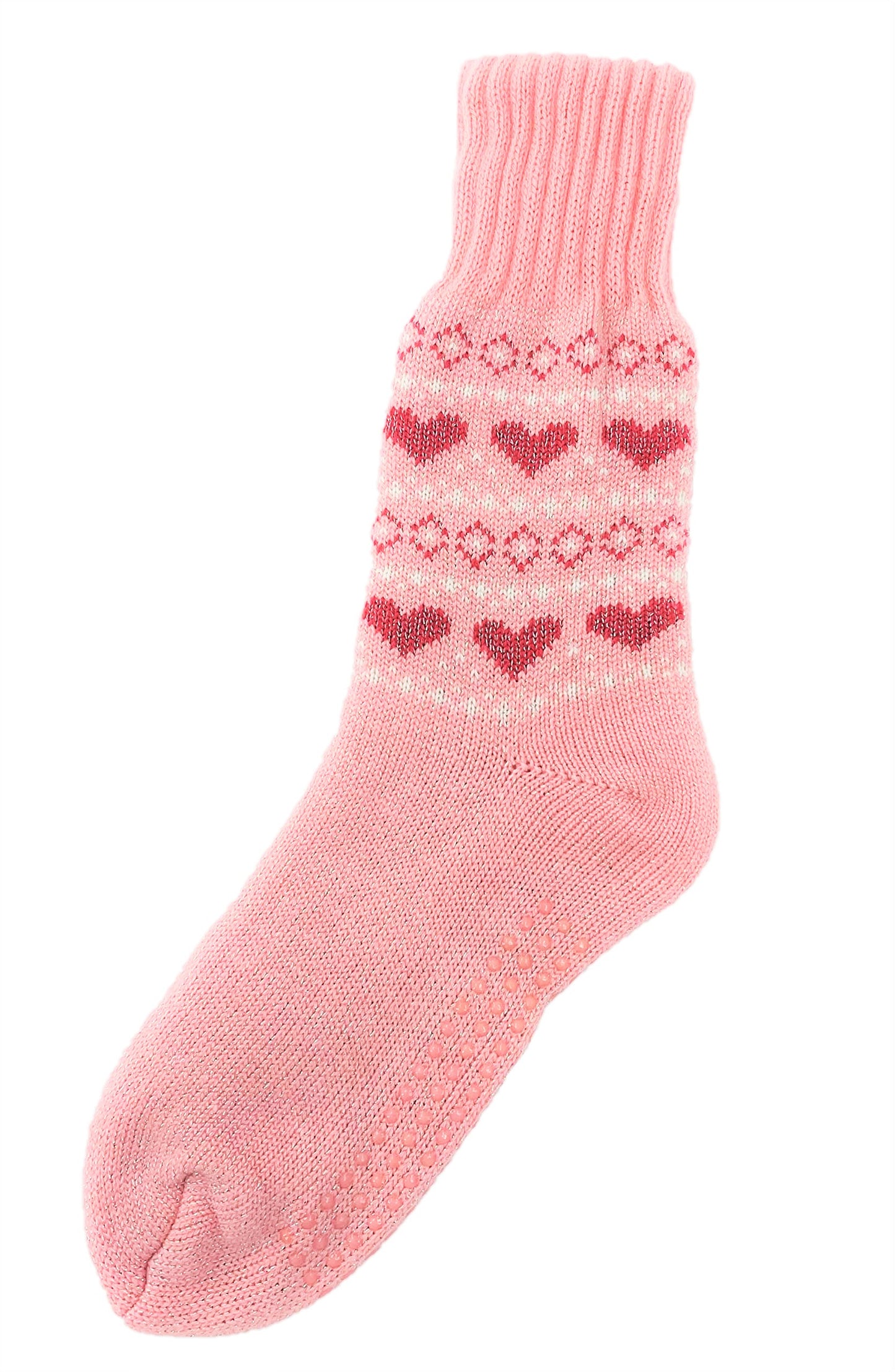 Ladies Heart Patterned Non Skid Slipper Socks Size 4-6