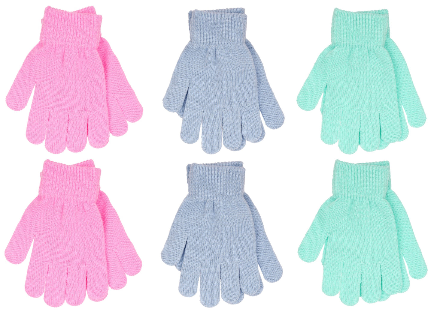 Girls Magic Gloves 6 Pack Winter Warm Stretch Knit Kids
