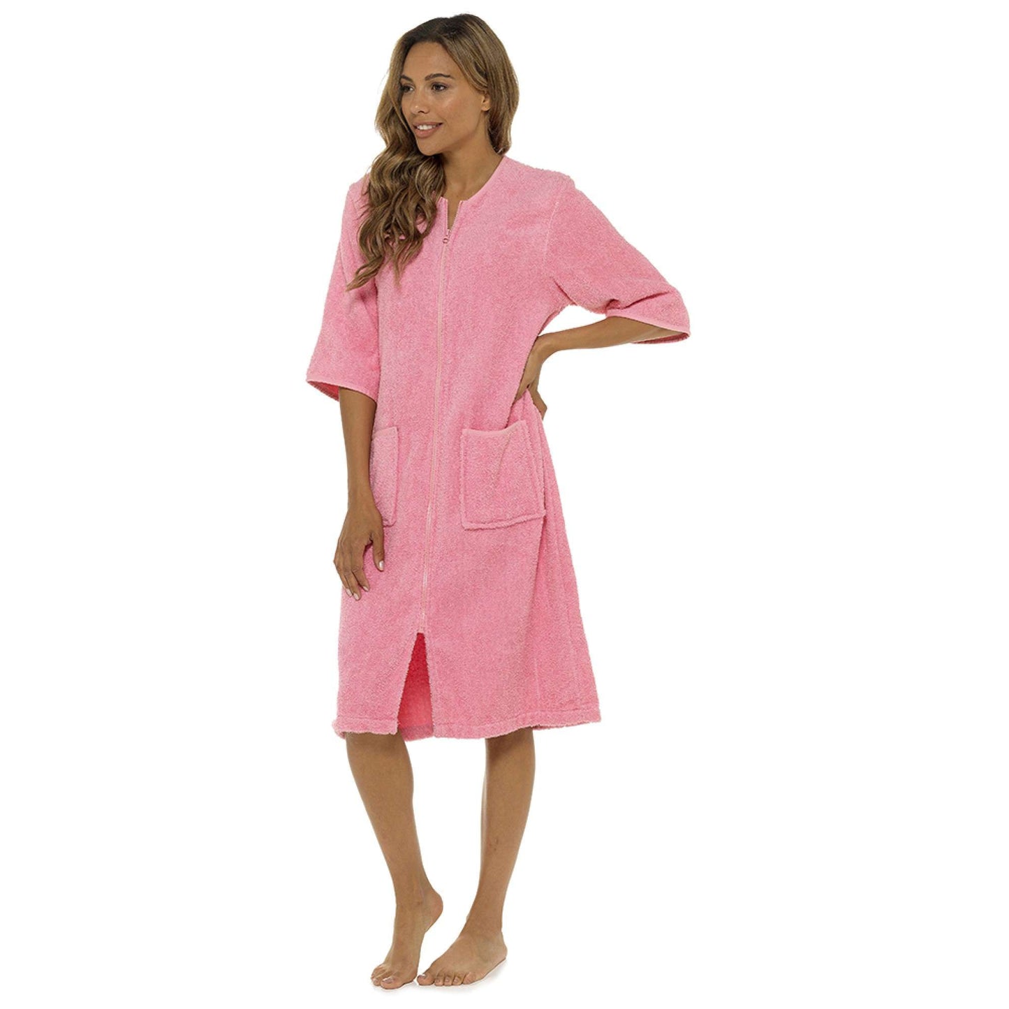 Ladies 100% Cotton Terry Towelling Zip Up Bath Robe Dressing Gown House Coat