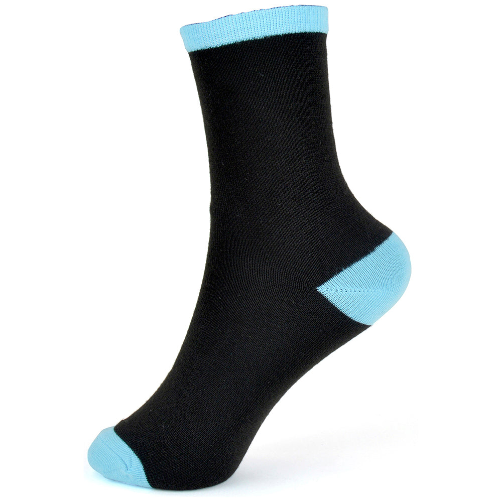 Girls' Black Socks – 6-Pack Value Multipack with Coloured Ribs, Heels, and Toes | Everyday Comfort | 98% Polyester, 2% Elastane