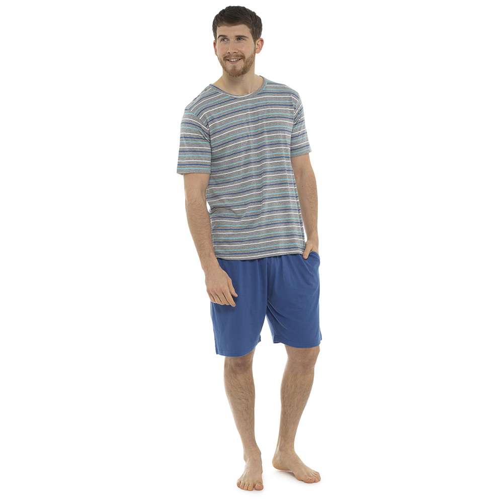 Tom Franks Striped Top Men's Cotton Rich Summer Shortie Pyjama Set