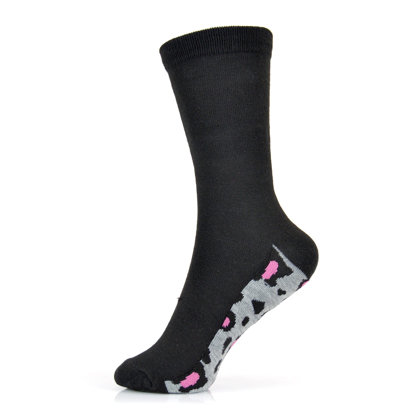 6 Pairs Ladies Black Ankle Socks with Animal Print Soles