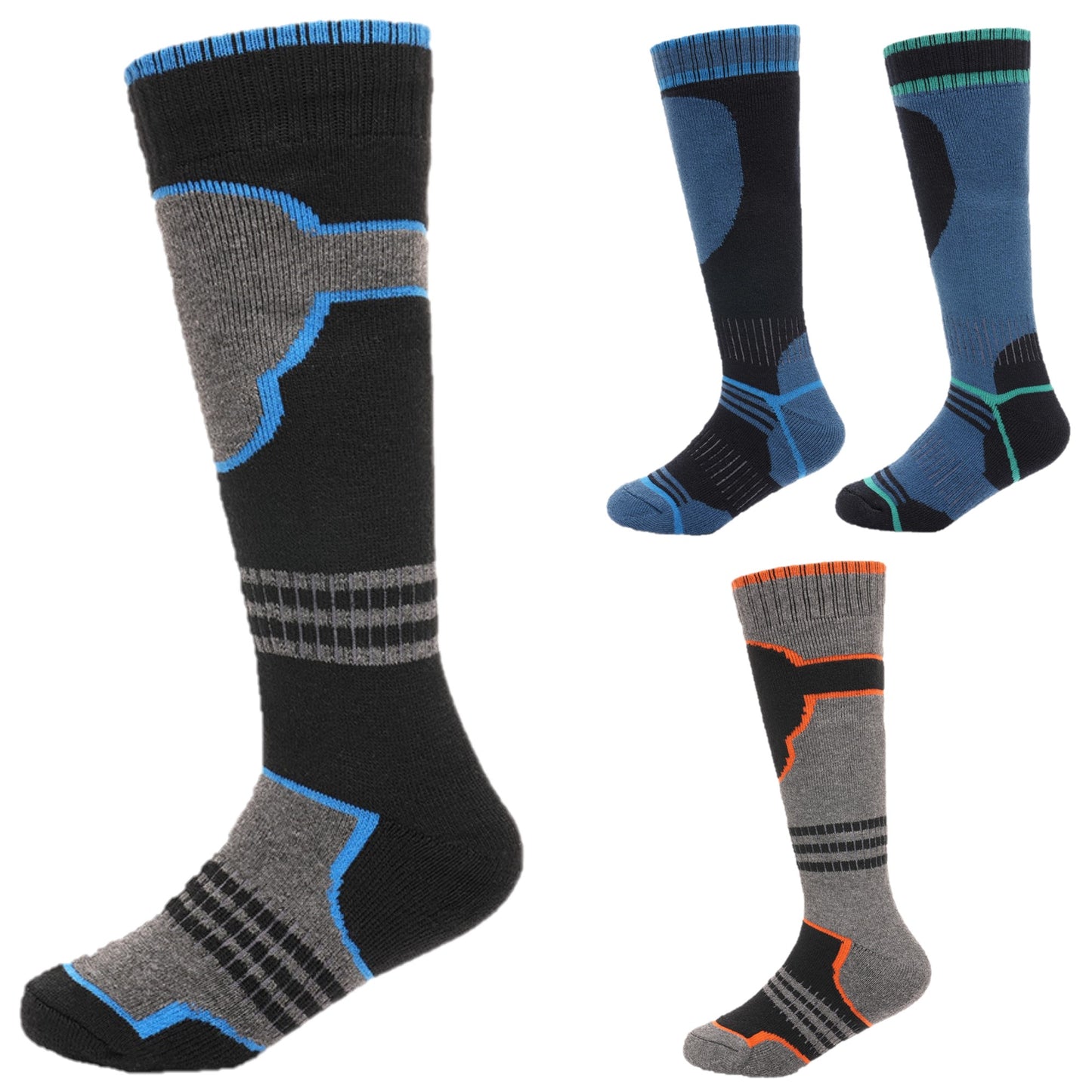 Boys Ski Socks 4 Pairs Knee Length Thermal Outdoor Snowboarding Stockings