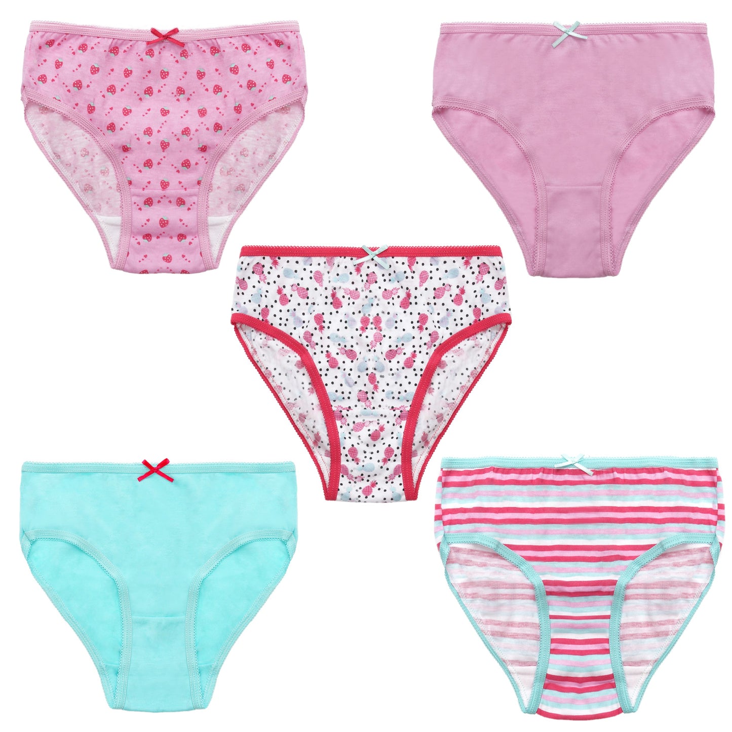 5 Pack Girls' Knickers Cotton Blend Fruit Print Jersey Underwear Briefs