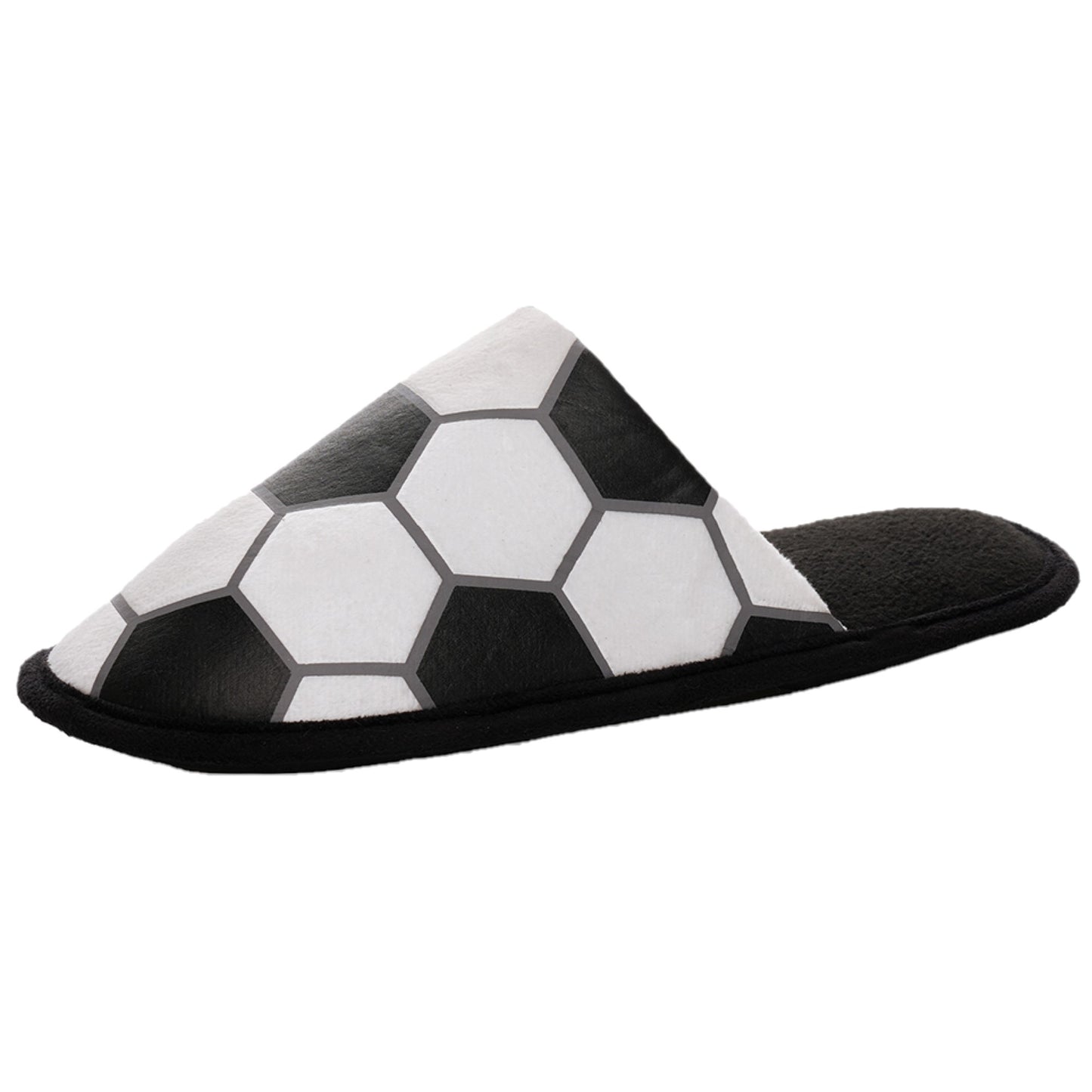 Men's Football Mule Slippers Black and White Soccer Ball Design Slip-On