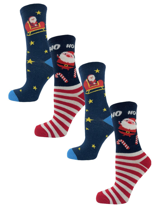 1 Pairs Ladies Christmas Santa Patterned Cotton Rich Socks